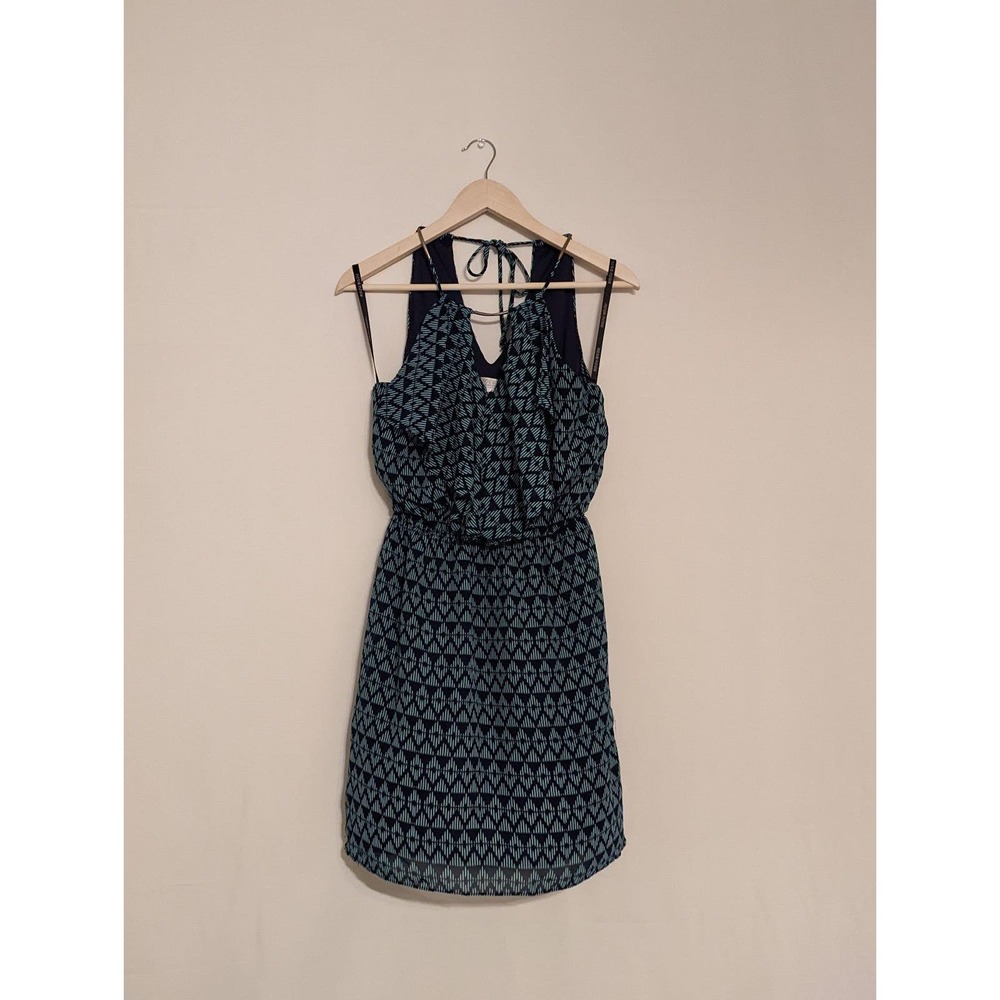 Bisou bisou navy blue and teal flowy ruffle dress midi womens juniors size 4